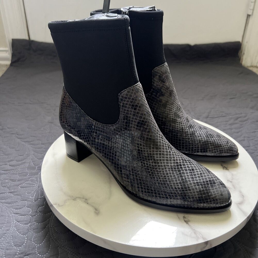 Trotters Kippy Fashion Boots Dark Grey Black Block Heel SZ7N Comfort Winter Walk